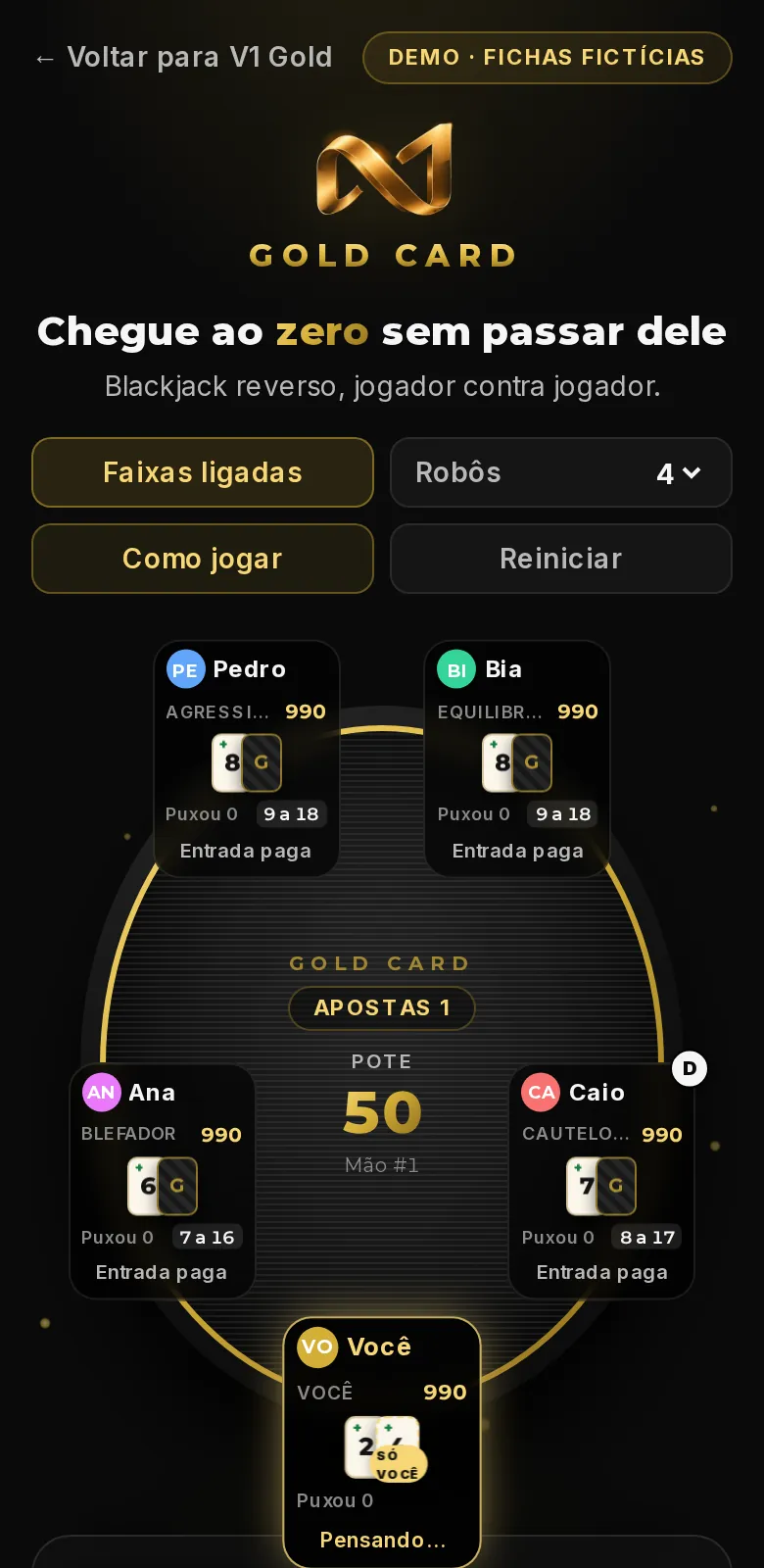 Tela real da demo de Gold Card